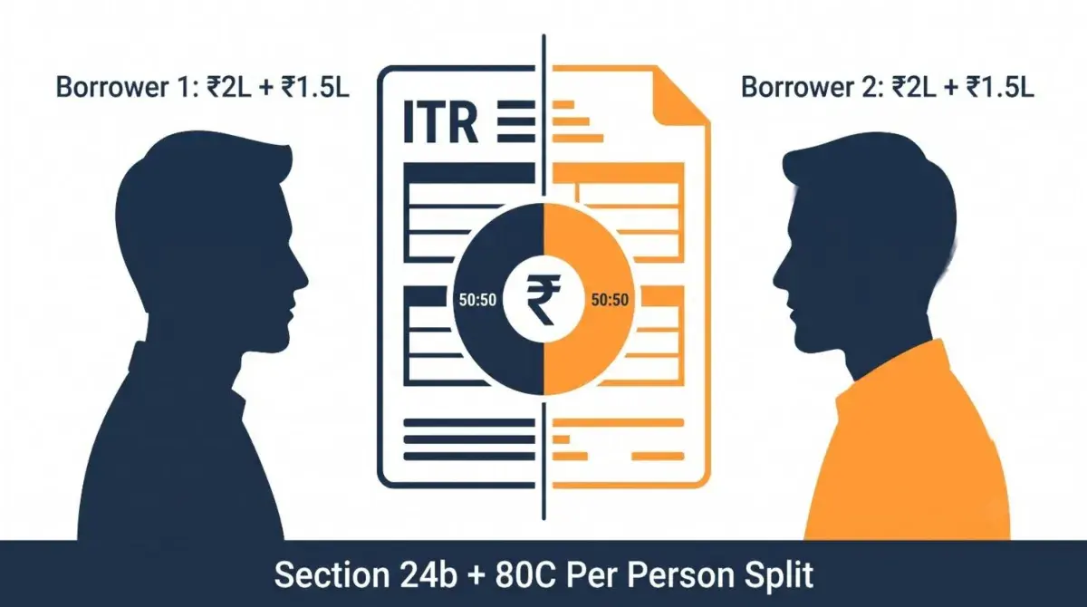 Joint Home Loan Tax Benefit Split Calculator FY 2025-26: Per-Person 80C & 24(b) Math
